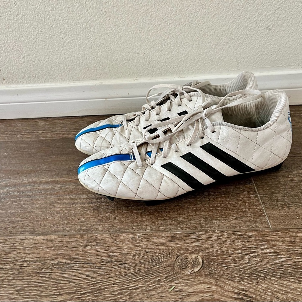 Adidas Quilted White and Black Cleats with Blue Detail